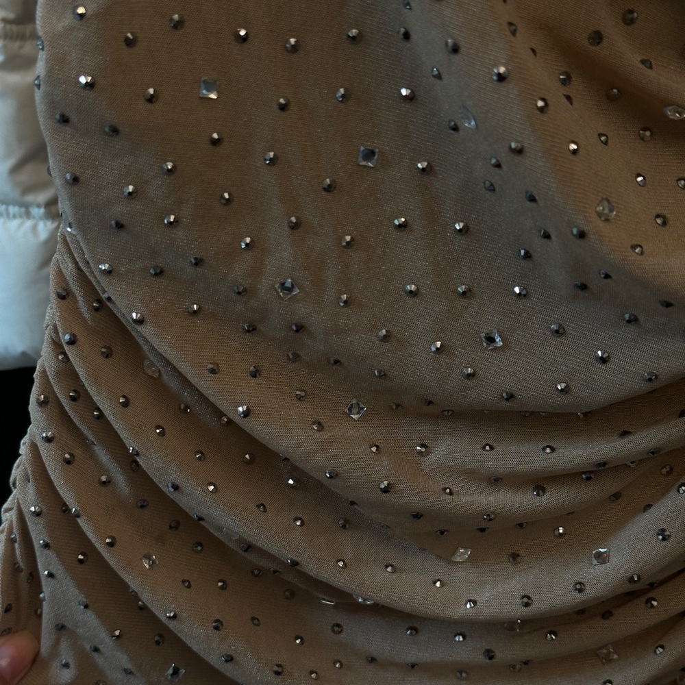 One Shoulder Ruched Rhinestone Windsor Midi Dress